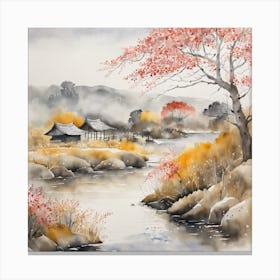 Japanese Landscape Painting Sumi E Drawing (25) Canvas Print