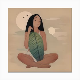 Asian Girl With Leaf Canvas Print