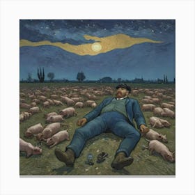 Smoke Rings in Chaos: A Pig-Driven Night Pigs In The Field Canvas Print