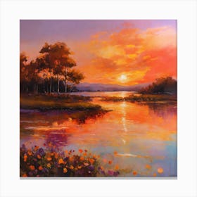 Sunset Over The Water Canvas Print