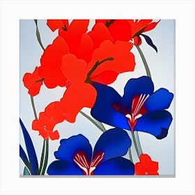 Blue And Red Flowers Canvas Print