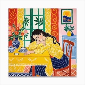 Woman Sleeping At The Table 7 Canvas Print