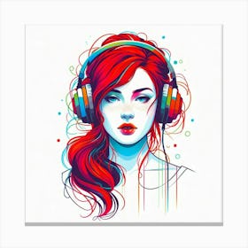 Girl With Headphones Canvas Print