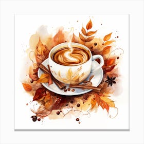 Coffee And Autumn Leaves Canvas Print