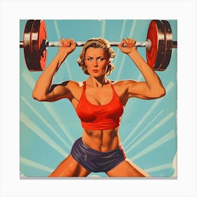 Soviet Themed Retro Female Body Builder Canvas Print