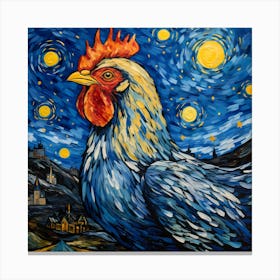 Starry Night Chicken, Vincent Van Gogh Inspired Canvas Print