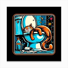 Cat In The Toilet 4 Canvas Print