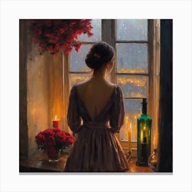 Woman Looking Out A Window Canvas Print