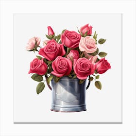 Pink Roses In A Bucket Canvas Print