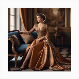 Beautiful Woman In A Golden Dress Canvas Print