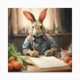 Rabbit Writing Canvas Print