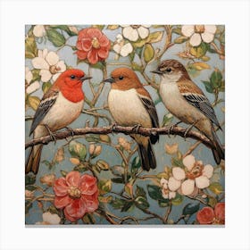 Three Birds On A Branch Art 3 Canvas Print