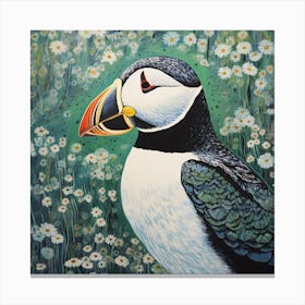 Ohara Koson Inspired Bird Painting Puffin 1 Square Canvas Print