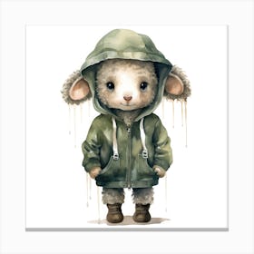 Watercolour Cartoon Sheep In A Hoodie 2 Canvas Print