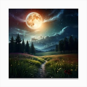 Full Moon Over Meadow Canvas Print