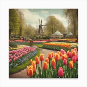 Keukenhof Gardens Netherlands Vintage Botanical 7 Canvas Print