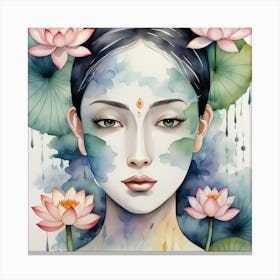 Asian Woman With Lotus Canvas Print