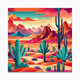 Desert Landscape With Cactus Canvas Print