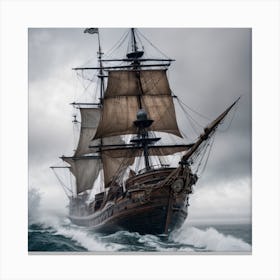 Pirate Ship In Rough Seas Canvas Print