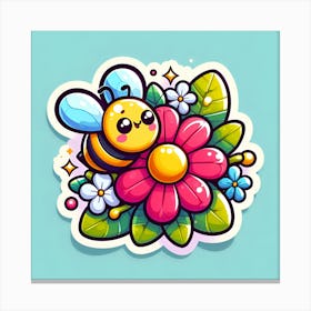 Bee Flower Sticker Canvas Print