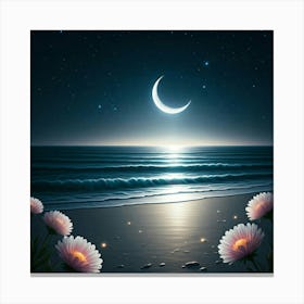 Moon And Flowers Canvas Print