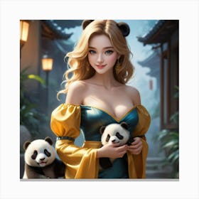 Chinese Girl With Pandas Canvas Print