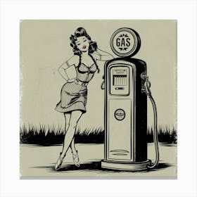 Pin Up Girl At Gas Station Canvas Print