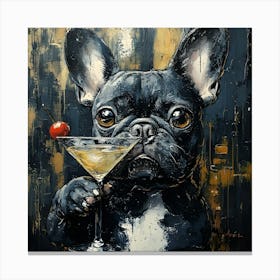 Frenchie With Martini 1 Canvas Print