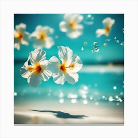 The Beach with Floating White Hibiscus Flowers Canvas Print