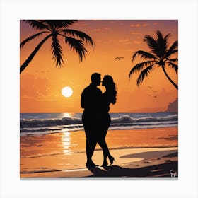 Couple Kissing At Sunset Canvas Print