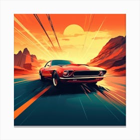 Red Muscle Car On The Road Canvas Print