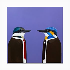 Kingfishers In Suits Square Canvas Print