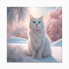 Digital Oil, Cat Wearing A Winter Coat, Whimsical And Imaginative, Soft Snowfall, Pastel Pinks, Blue Canvas Print