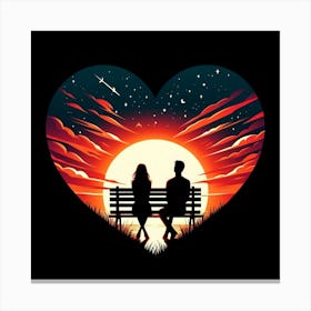 Couple Sitting On Bench At Sunset 1 Canvas Print