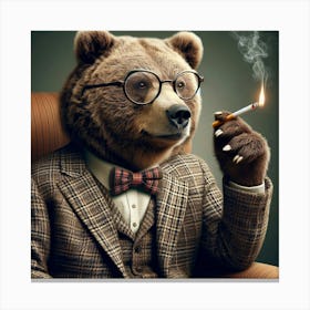 Bear Smoking A Cigarette in a Suit Canvas Print