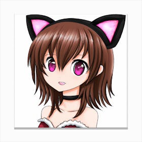 Cute Anime Girl With Cat Ears Canvas Print