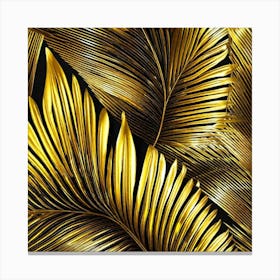 Gold Palm Leaves On Black Background Canvas Print