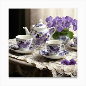 Purple Tea Set Canvas Print