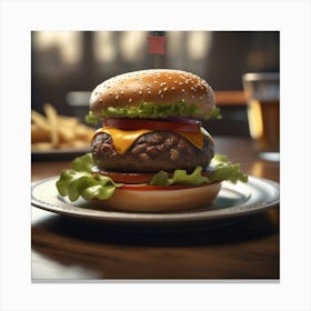 Hamburger On A Plate 158 Canvas Print