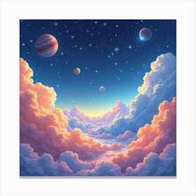 Watercolor Colorful Cosmic Clouds Drifting Past Distant Stars And Planets 1 Canvas Print