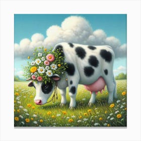 Cow With Flowers 2 Canvas Print