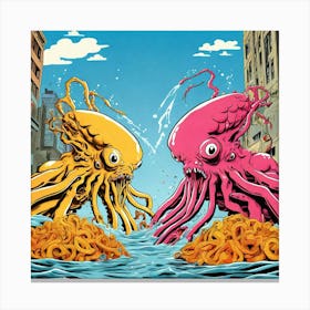 Octopus Fight Canvas Print