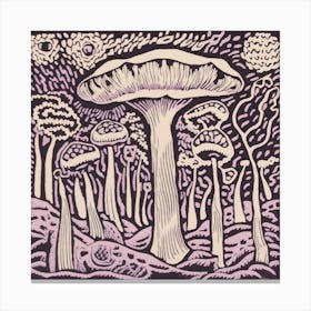 Mushroom Woodcut Purple 10 Canvas Print