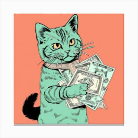Cat Holding Money Canvas Print