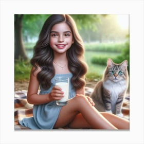 Little Girl With Cat Canvas Print