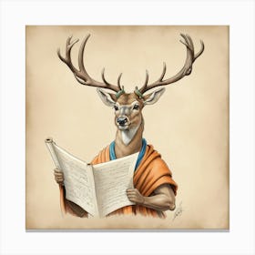 Deer Reading A Book Canvas Print