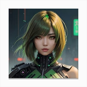 Painting Of A Beautiful Asian Cyberpunk Woman With Mod Canvas Print