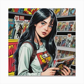Girl Reading Comic Books Canvas Print