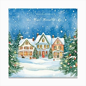 Journal Open To A Page Displaying A Christmas Holiday Scene Snow Blanketing A Quaint Village With W Canvas Print