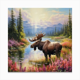 Moose By The Lake Canvas Print